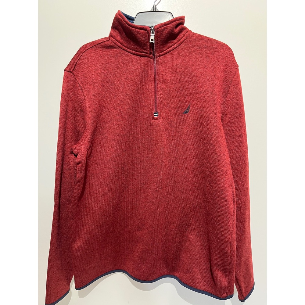 Nautica Mens Medium Quarter Zip Pullover Heather Red Knit‎ Mock Neck Sweater NWT